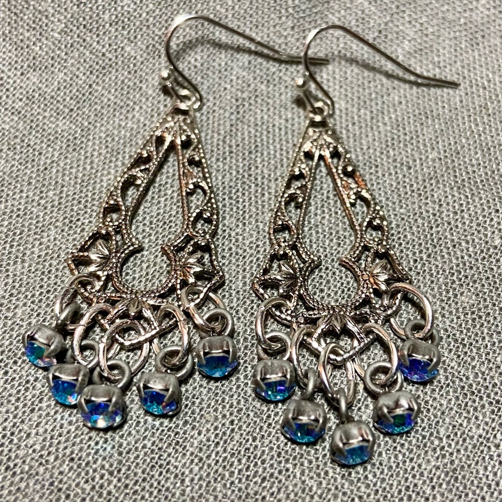 Bohemian Filigree Earrings with Vintage Starlight Rhinestone Drops